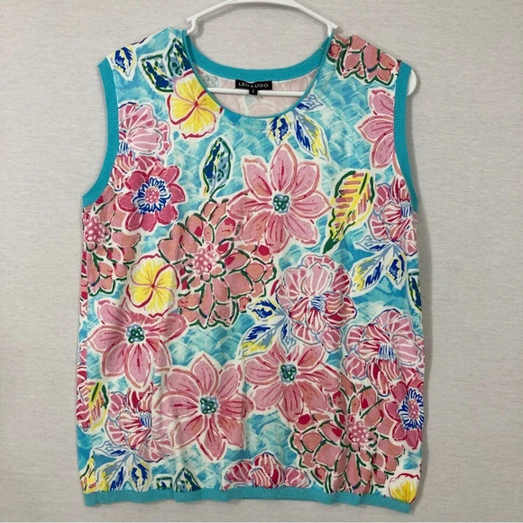 Leo & Ugo Two Layer Pink Blue Floral Soft Stretch Cardigan size Large - Picture 2 of 12